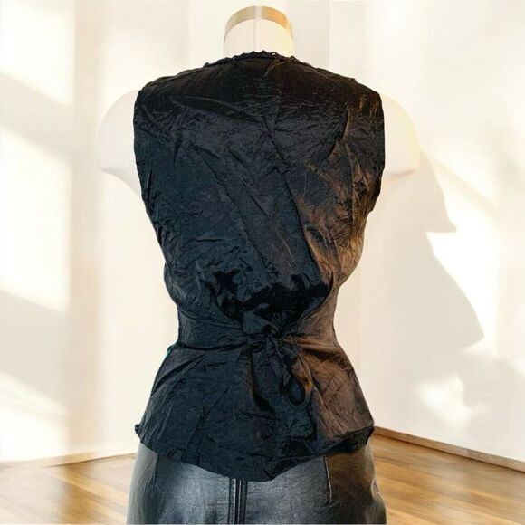 Vintage Wrapper Black Green Crochet Vest Tuxedo S Boho Daisy - Picture 2 of 8